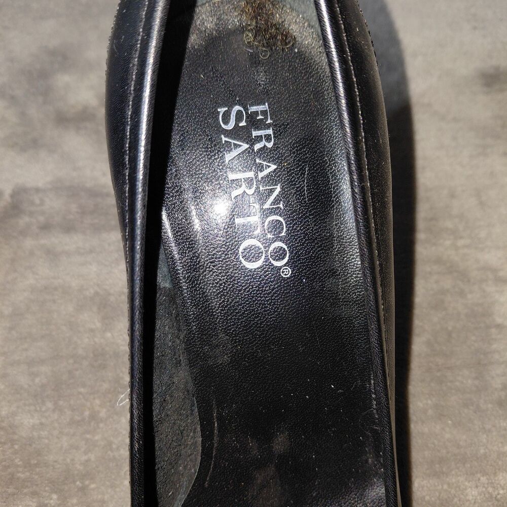 Franco Sarto Pump Heel Womens 8M Black Leather Pointed Toe High Stiletto Buckle - Picture 9 of 14